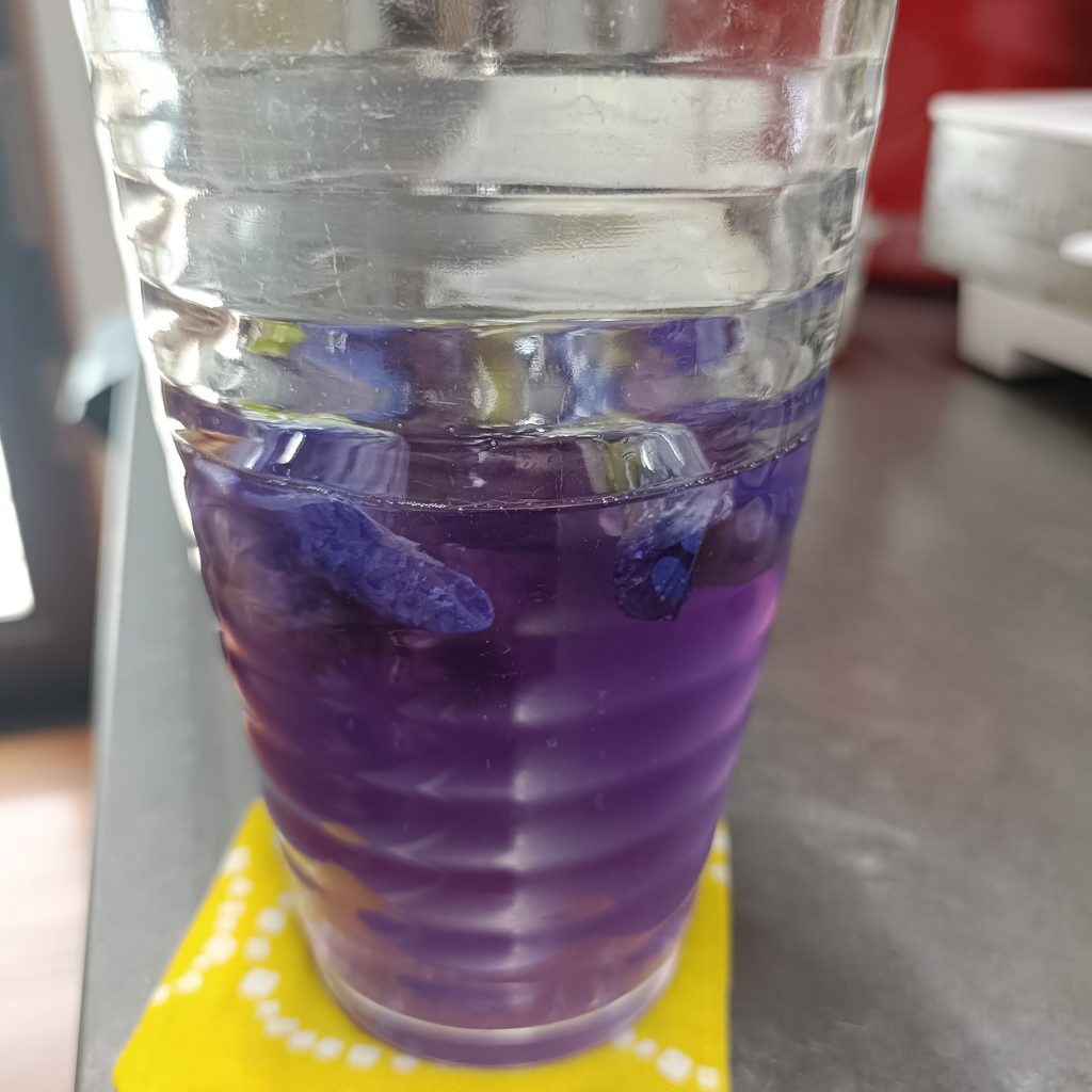バタフライピーのお茶にレモンを入れると色が変わる